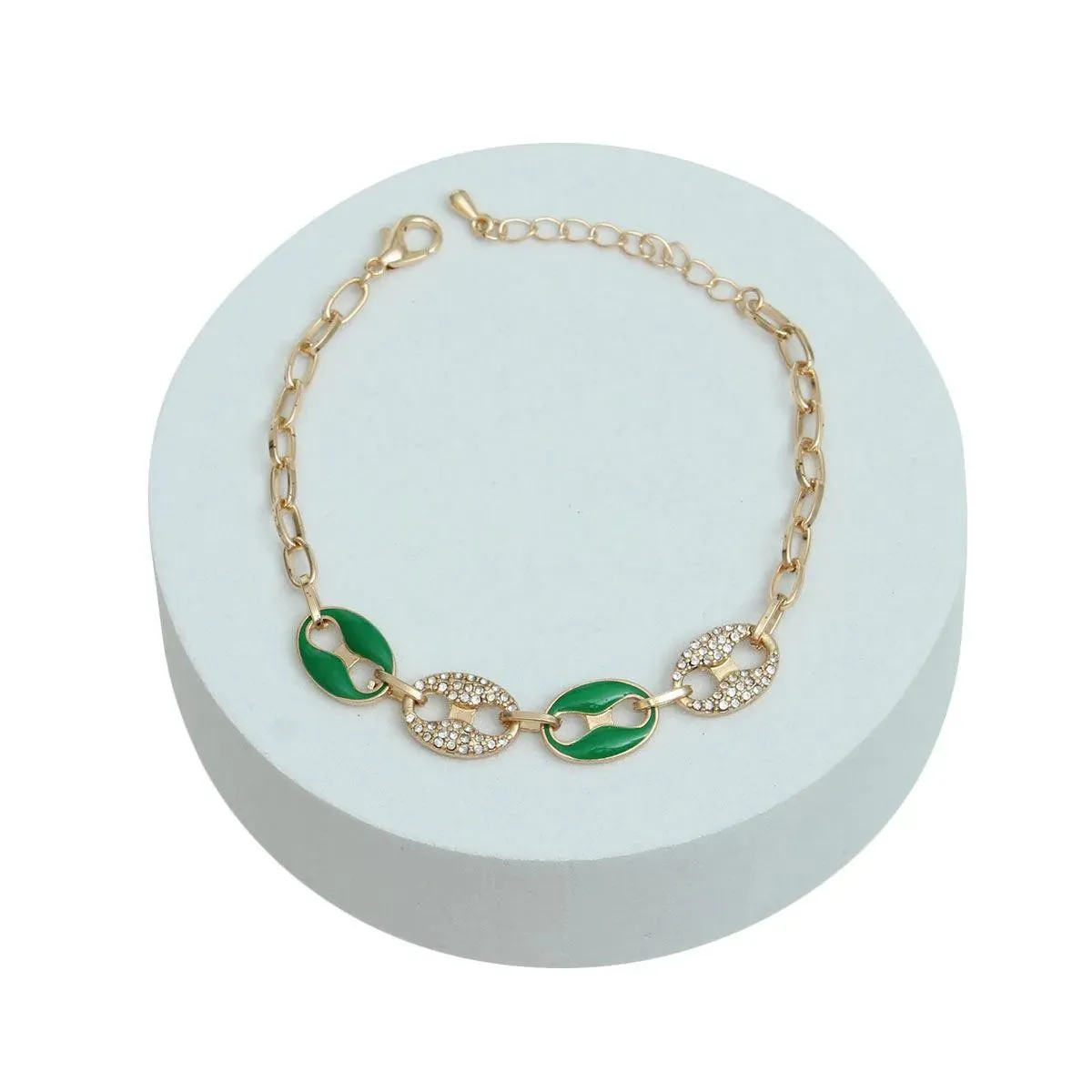 Eye-Catching Matelot Chain Bracelet in Green and Gold Color