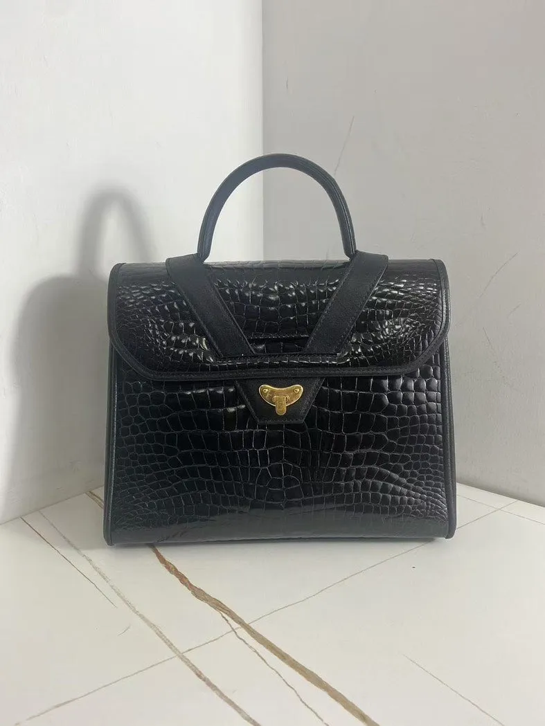 Fendi Black Crocodile Embossed Handbag Medium