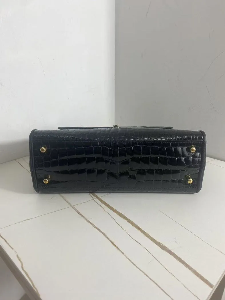 Fendi Black Crocodile Embossed Handbag Medium