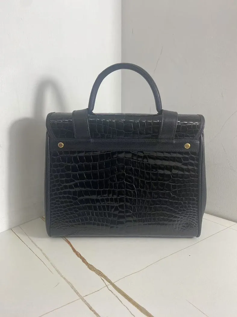 Fendi Black Crocodile Embossed Handbag Medium