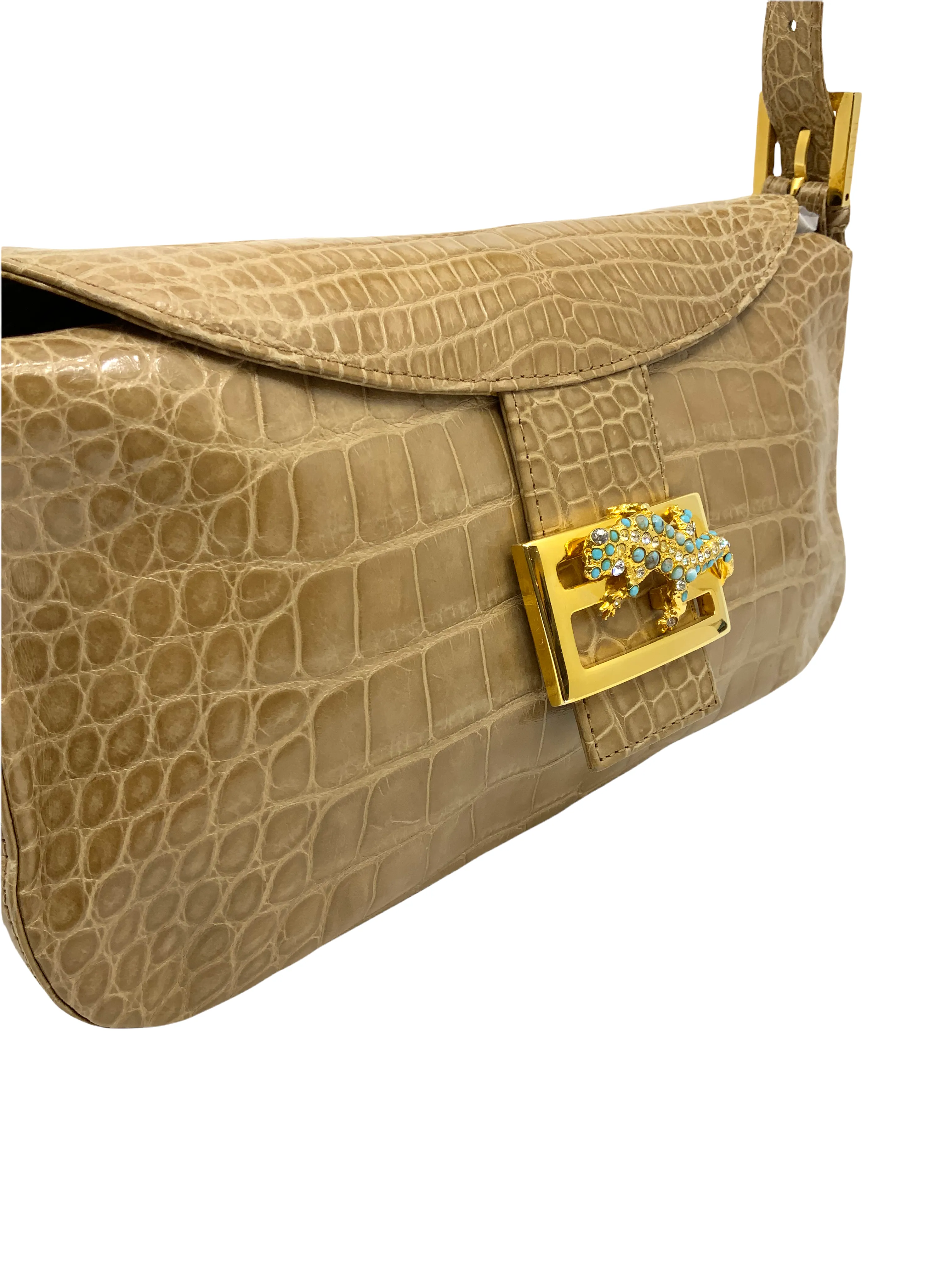 Fendi Crocodile Gecko FF Baguette Shoulder Bag