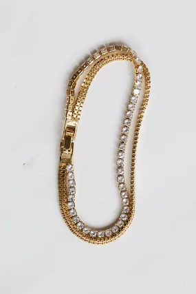 FINAL SALE - Remi Gold Rhinestone Layered Chain Bracelet