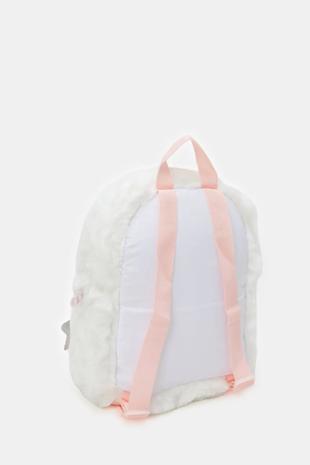 Girls White Colour Character Faux Fur Backpack