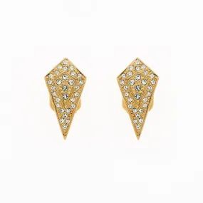 Gold Pave Crystal Art Deco Clip Earrings