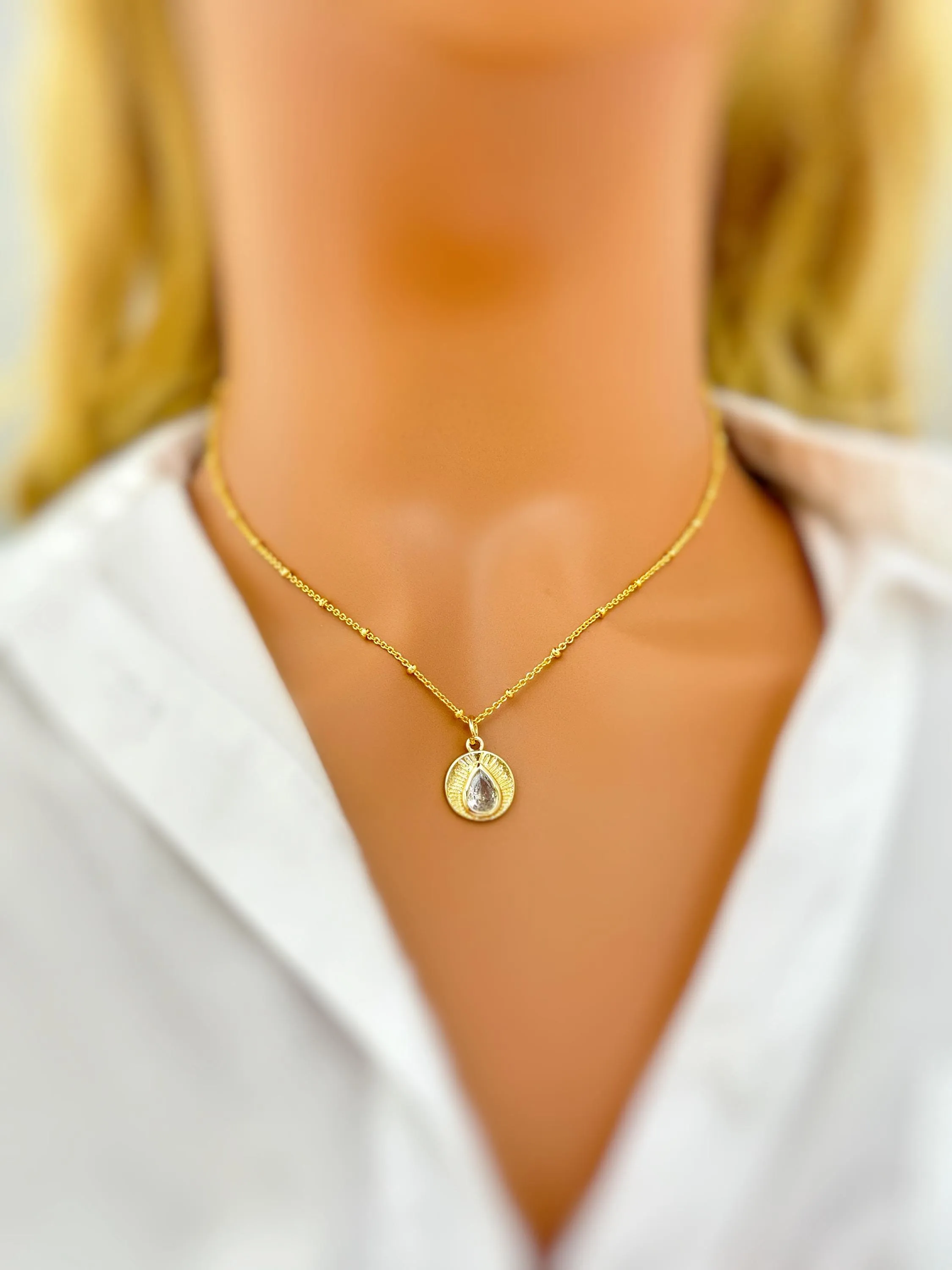 Gold Sunburst Crystal Necklace