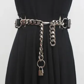 Grunge Lock Faux Leather Chain Belt