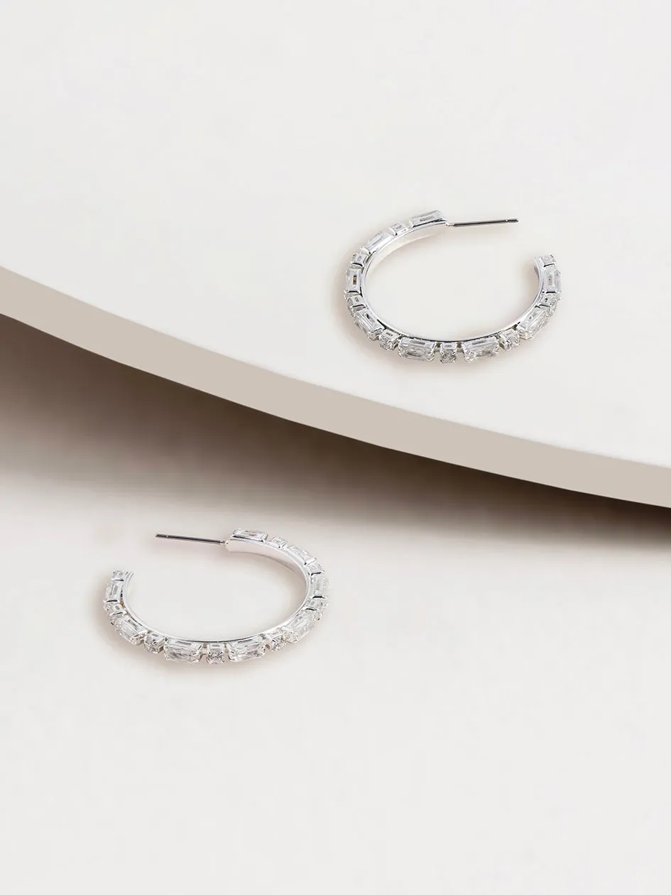 Harper Crystal Baguette Hoop Earrings