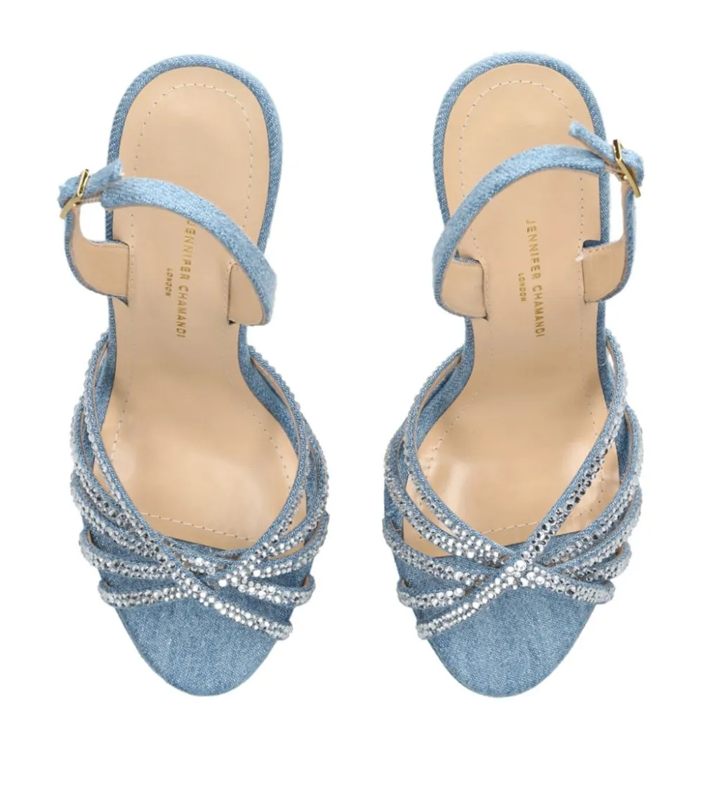 Jennifer Chamandi Roberto 130 Embellished Denim Sandals