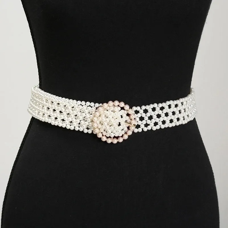 Lady Sweet Pastoral Round Imitation Pearl Women's Chain Belts