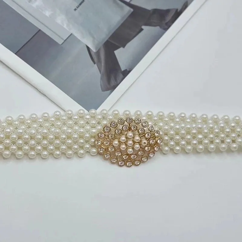 Lady Sweet Pastoral Round Imitation Pearl Women's Chain Belts