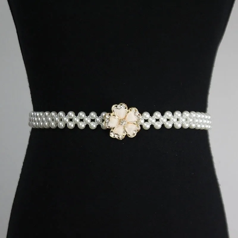 Lady Sweet Pastoral Round Imitation Pearl Women's Chain Belts