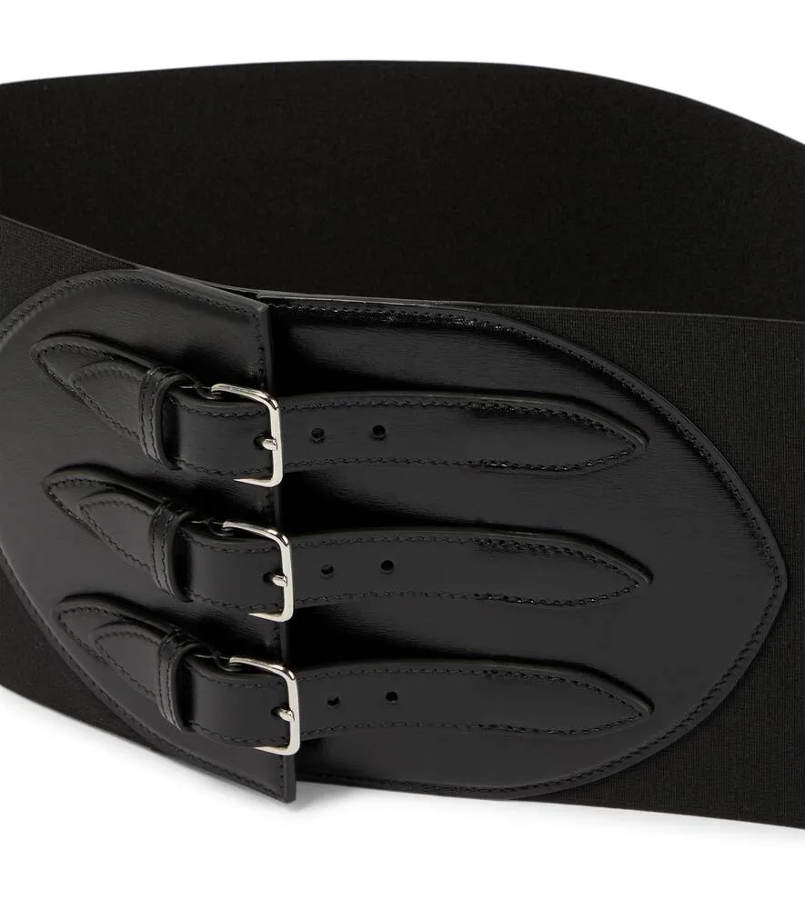 Leather corset belt with Alaïa buckle, black