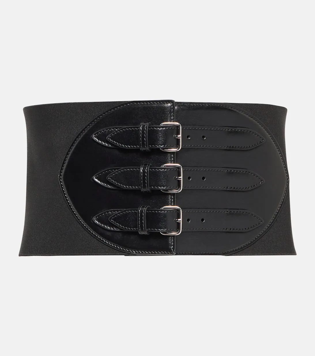 Leather corset belt with Alaïa buckle, black