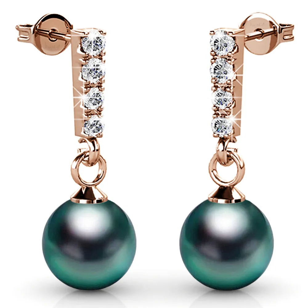 Lustrous Earrings Embellished with SWAROVSKI Crystal Iridescent Tahitian Look Pearls