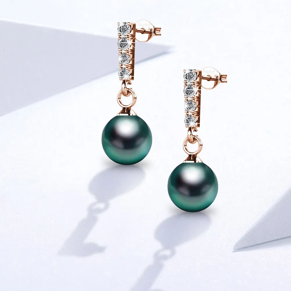 Lustrous Earrings Embellished with SWAROVSKI Crystal Iridescent Tahitian Look Pearls