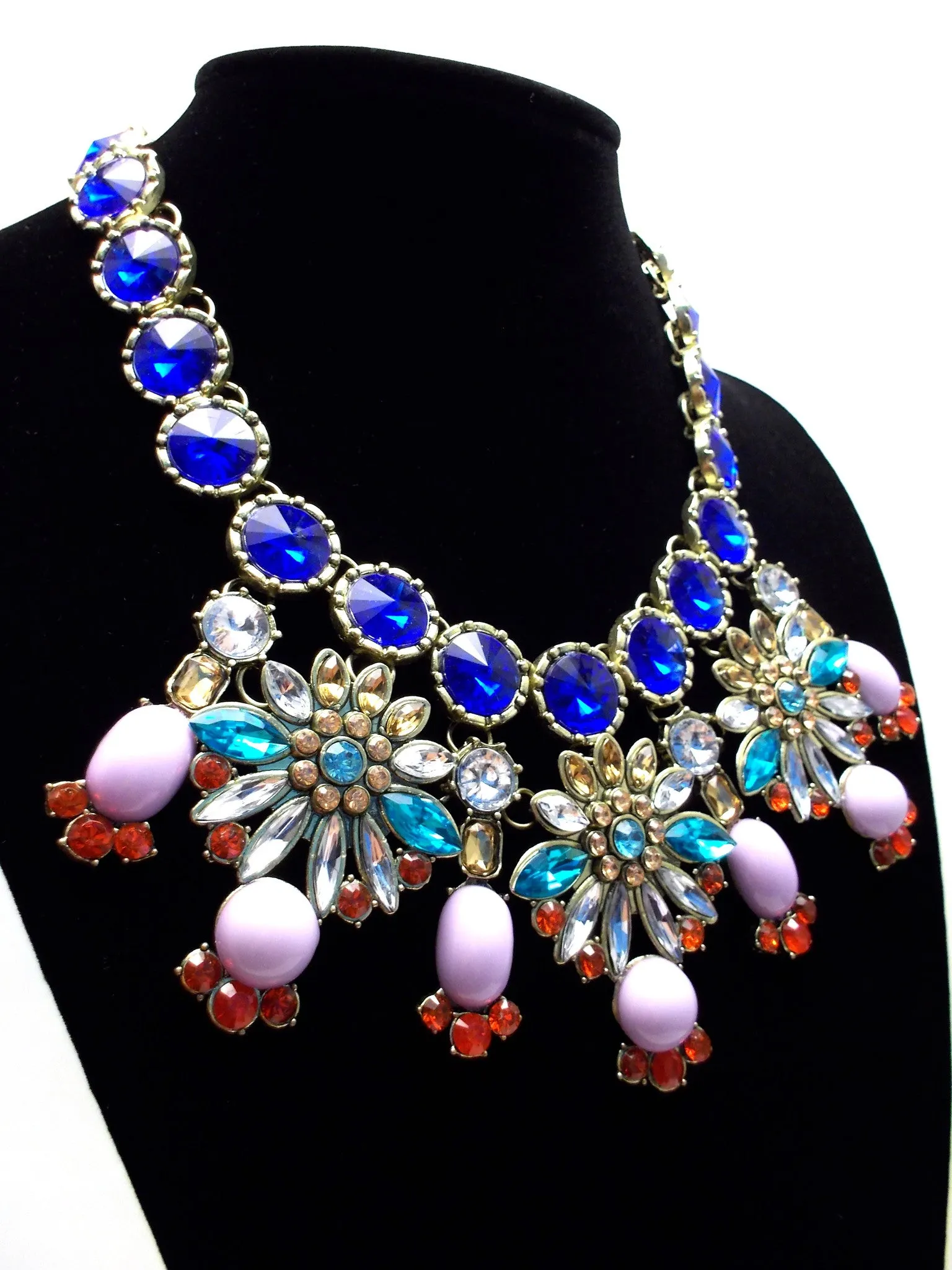 Luxe Cobalt Crystal Firework Statement Necklace