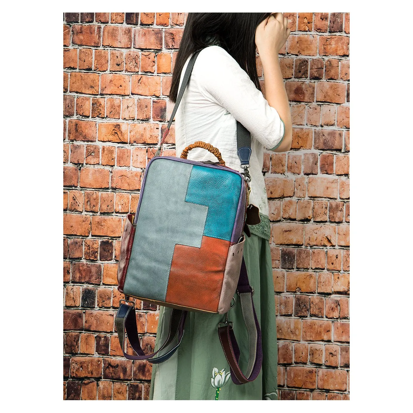 Luxury Exotic Patchwork Leather Laptop Backpack