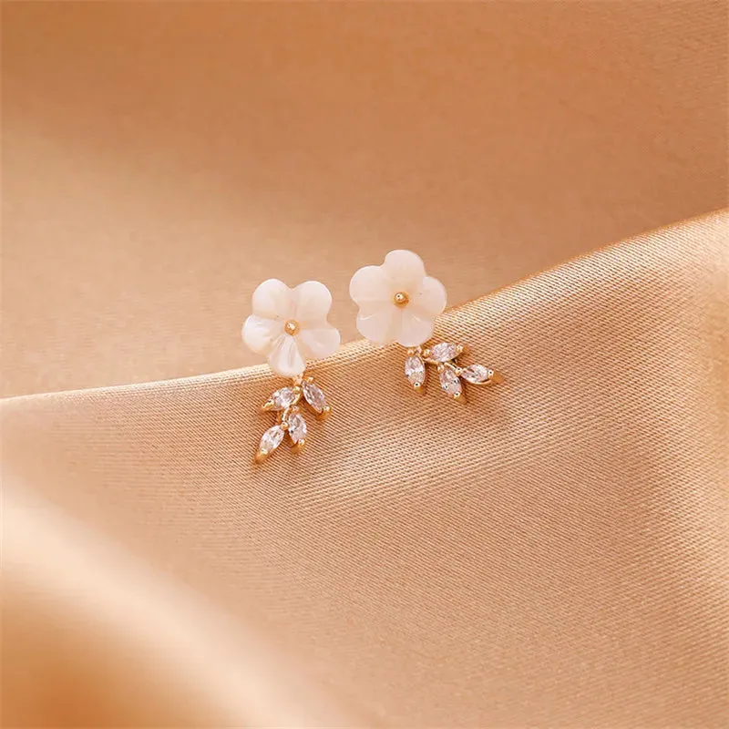 Micro-Inlaid Shell Flower Crystal Water Drops Earrings