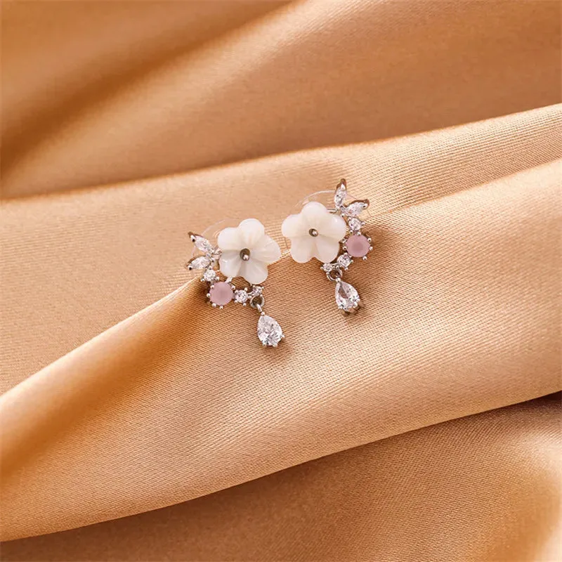 Micro-Inlaid Shell Flower Crystal Water Drops Earrings