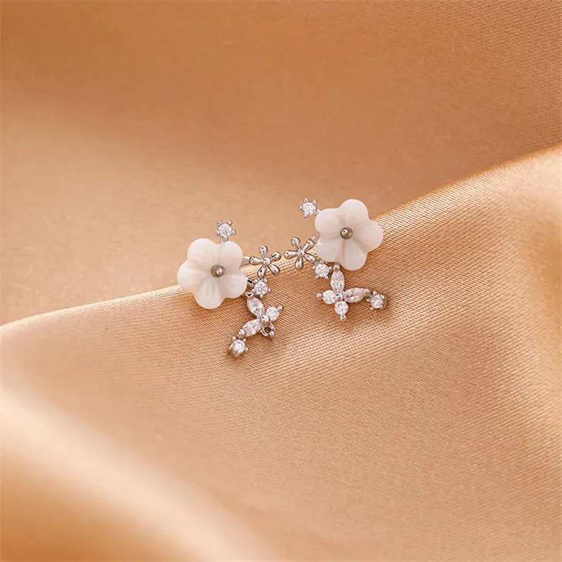 Micro-Inlaid Shell Flower Crystal Water Drops Earrings