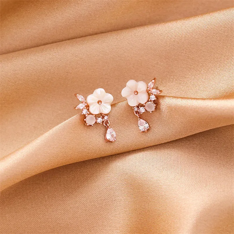 Micro-Inlaid Shell Flower Crystal Water Drops Earrings