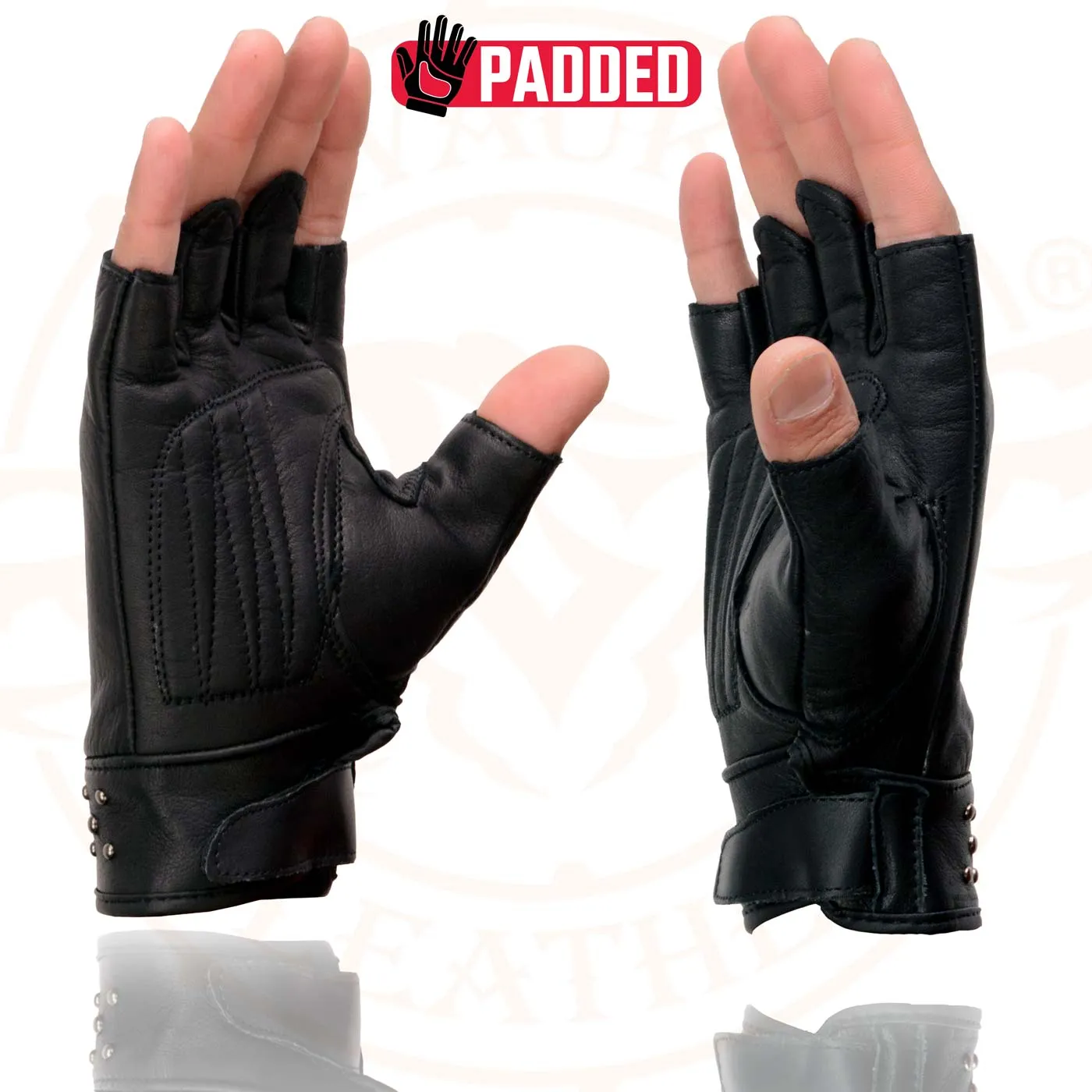 Milwaukee Leather MG7761 Women's Black Leather Gel Palm Fingerless Motorcycle Hand Gloves W/ Stylish ‘Wrist Detailing’