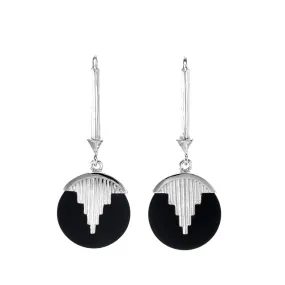 MINI AURORA PENDULUM EARRINGS BLACK ONYX - SILVER