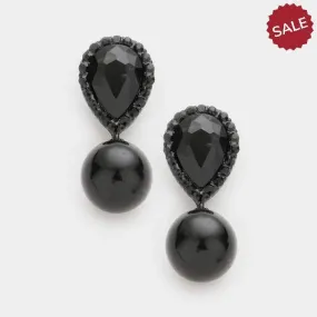 Miro Black Crystal Teardrop & Pearl Earrings