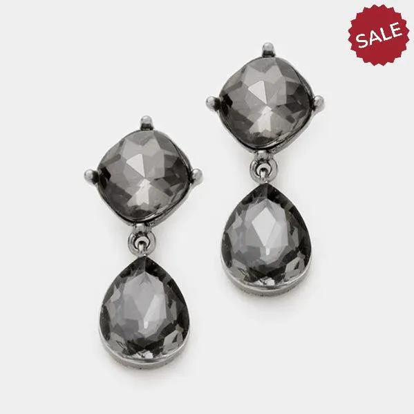 Miro Charcoal Black Crystal Teardrop Earrings