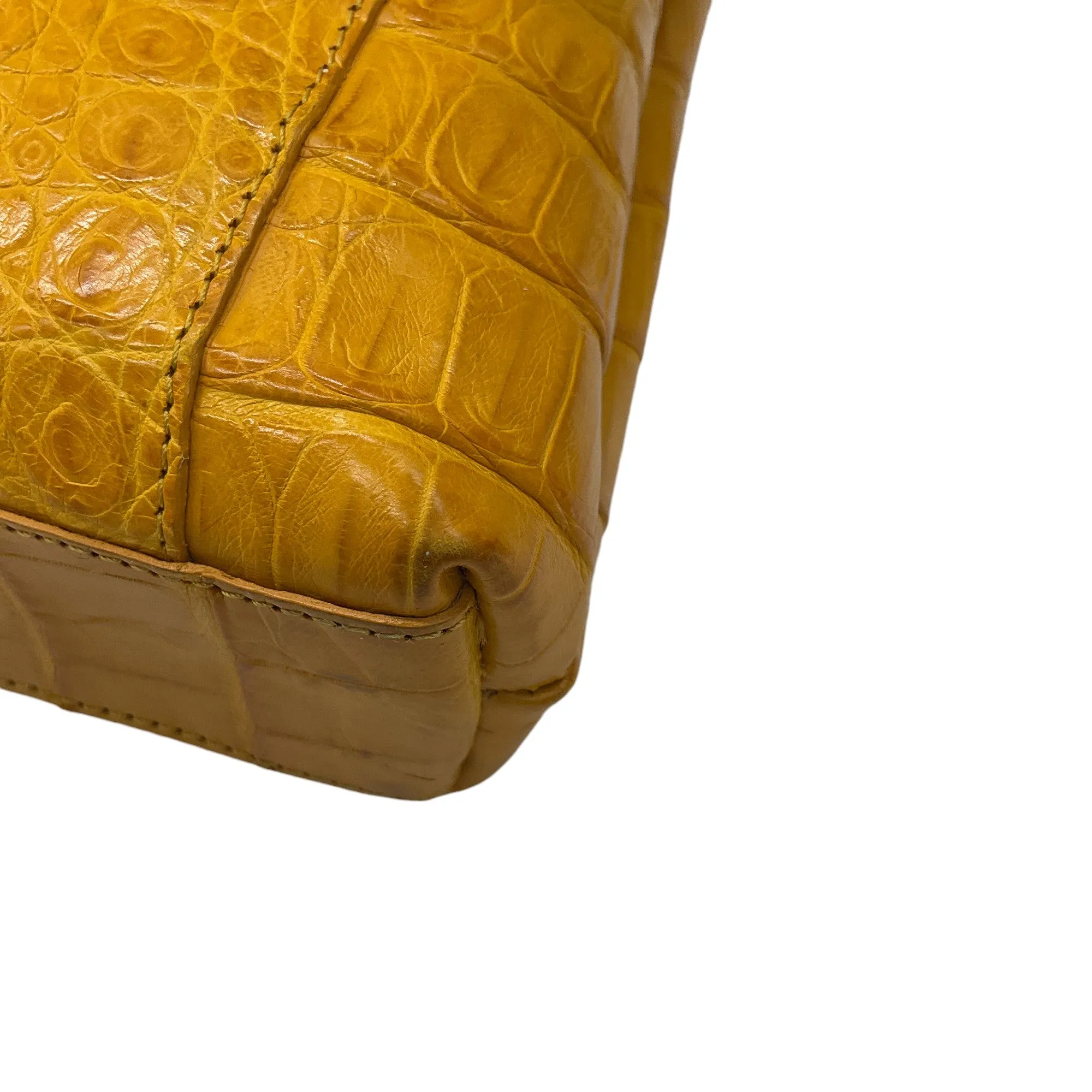 Nancy Gonzalez Mustard Yellow Crocodile Skin Leather Clutch