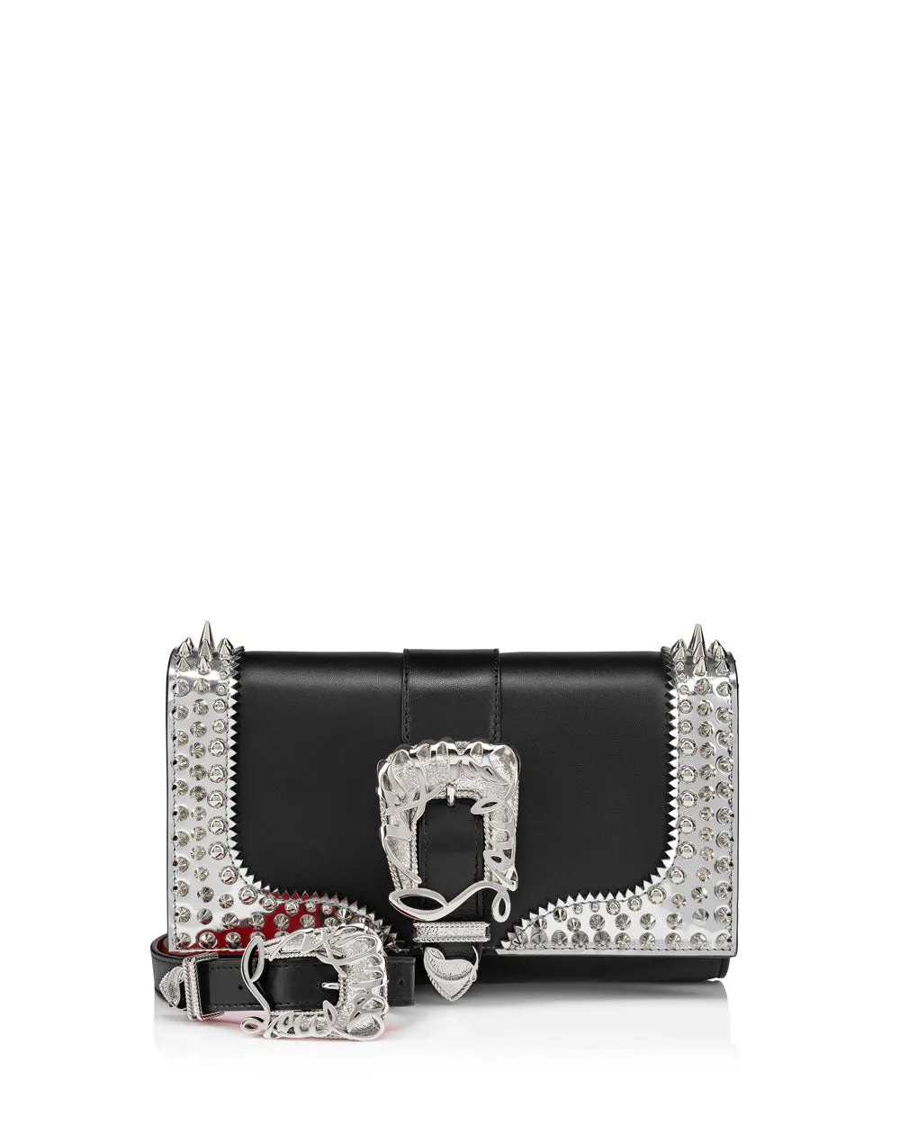 Paloma Buckle Spikes Clutch in Black and SIlver