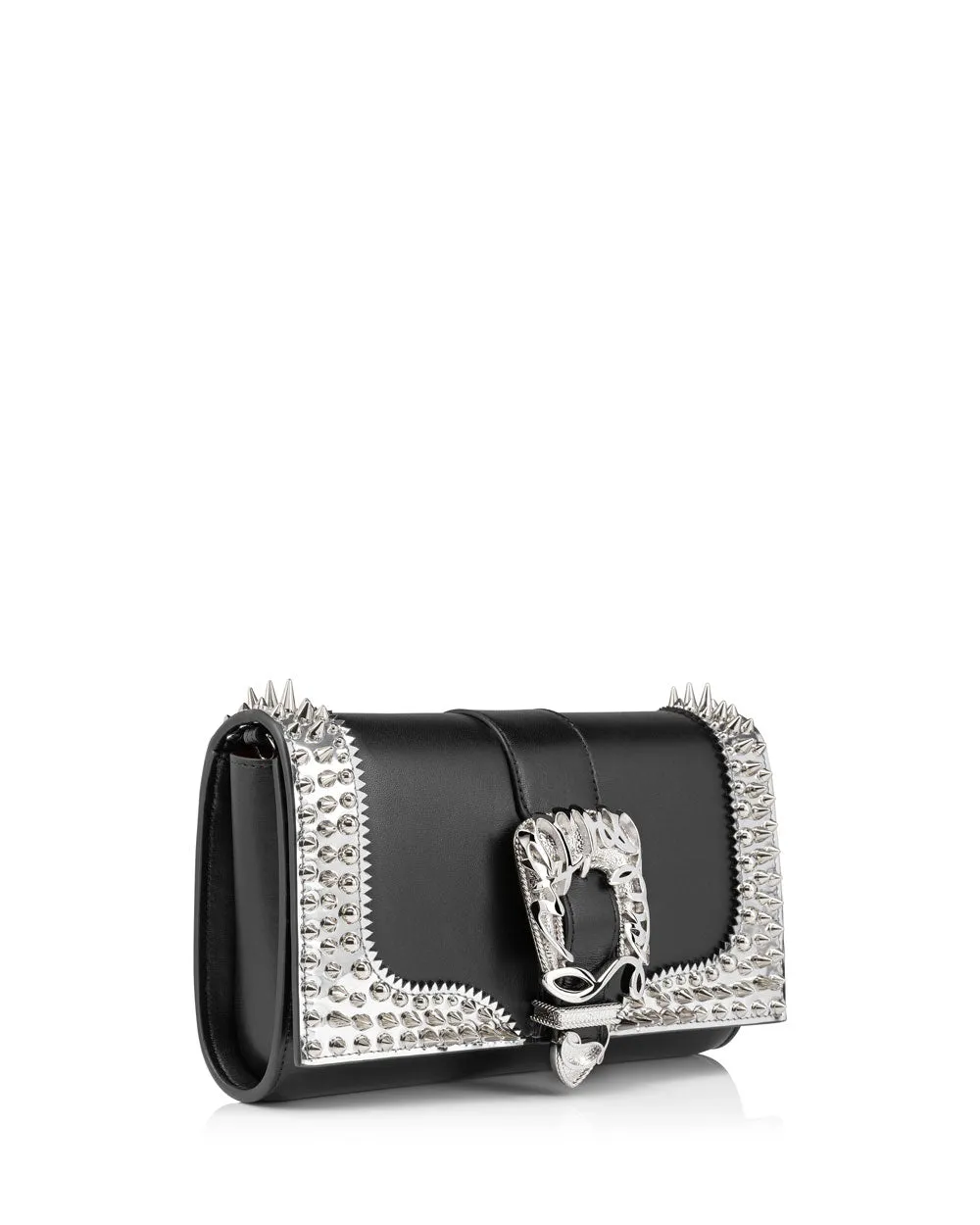 Paloma Buckle Spikes Clutch in Black and SIlver