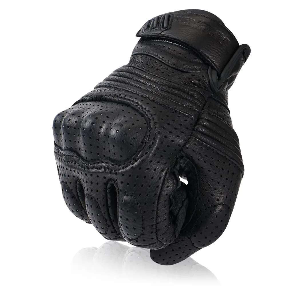 Perforated Genuine Leather Men's Motorcycle Gloves