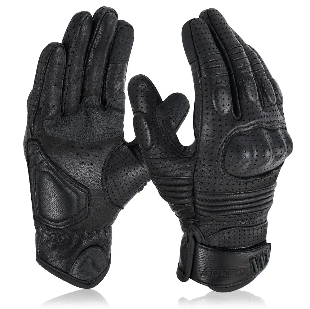 Perforated Genuine Leather Men's Motorcycle Gloves