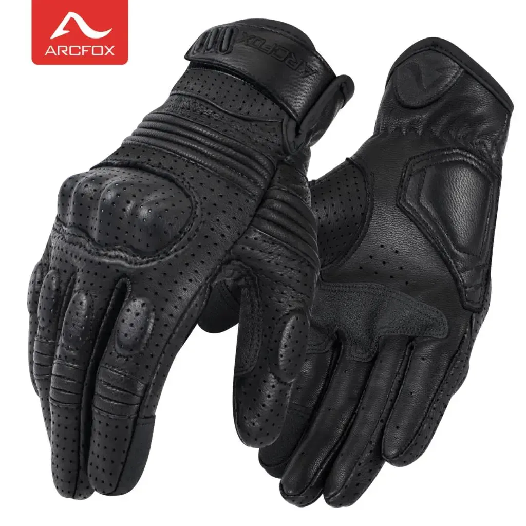 Perforated Genuine Leather Men's Motorcycle Gloves