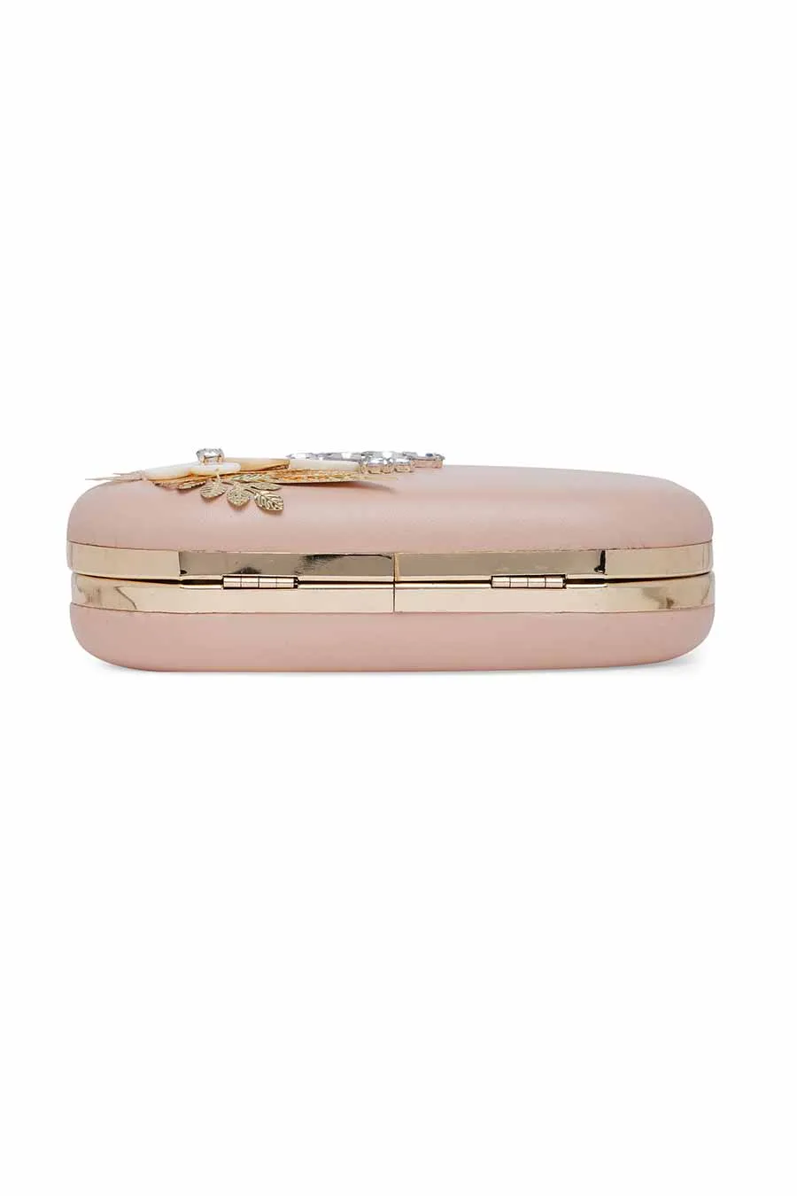 Pink & Gold Embellished Leather Clutch