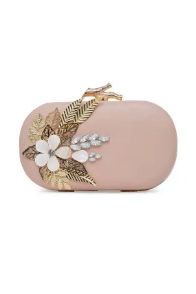 Pink & Gold Embellished Leather Clutch