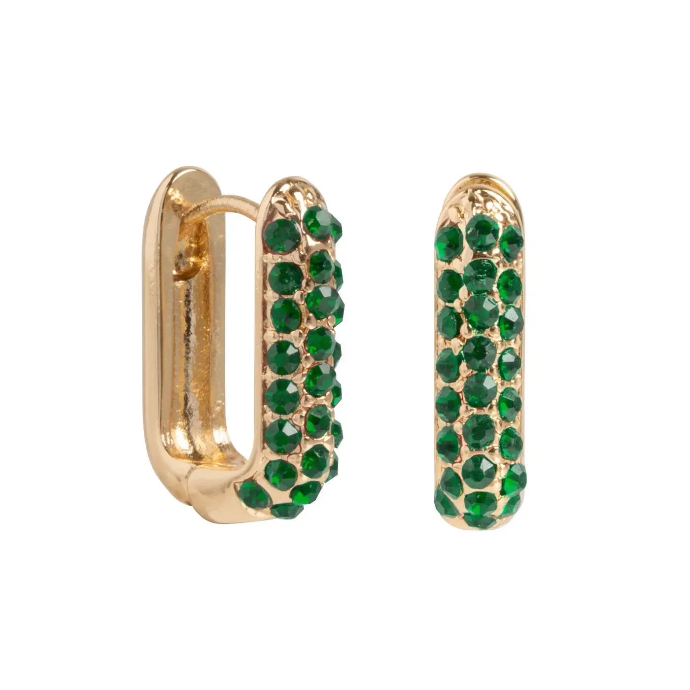 Rectangular Green Crystal Hoop Earring Gold