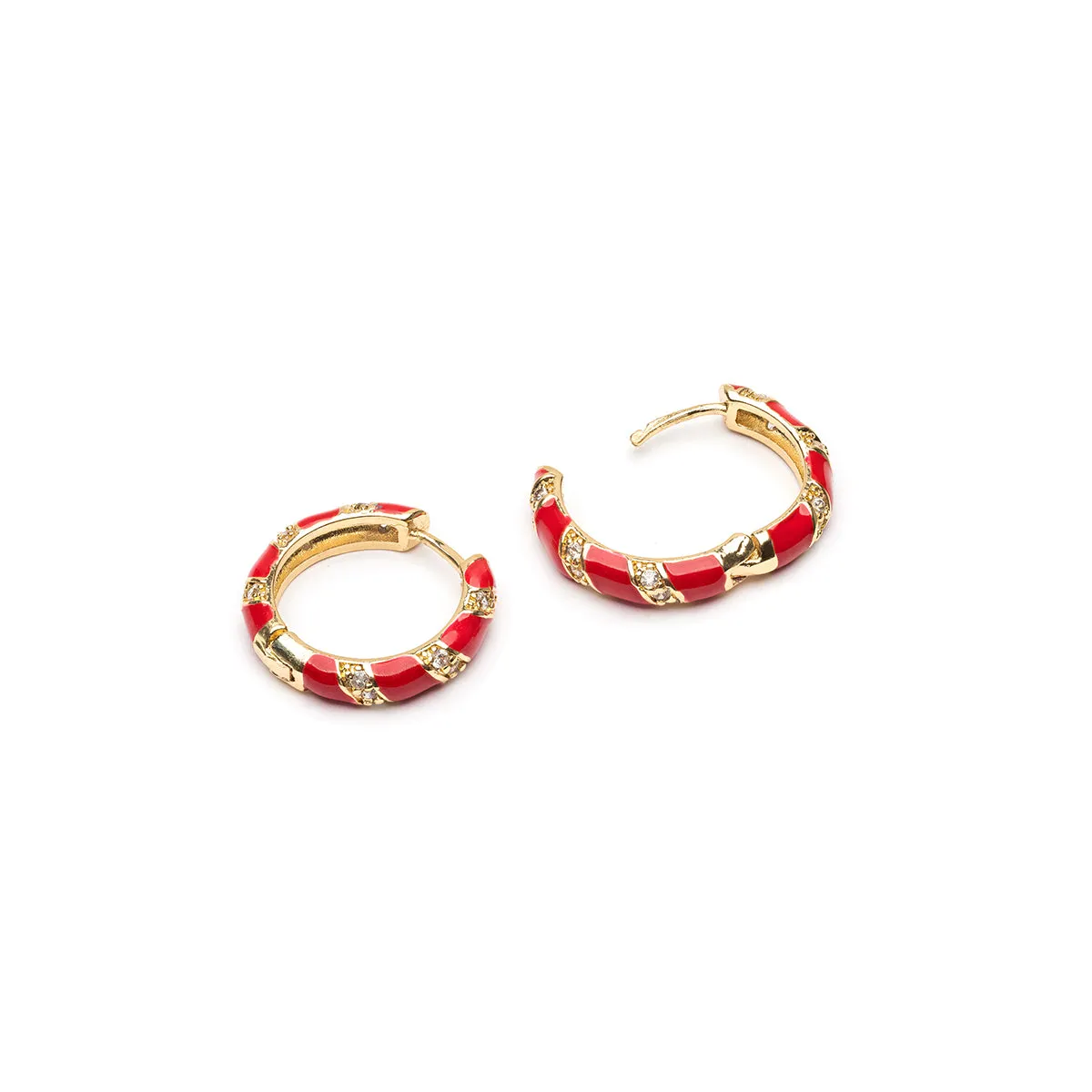 Red & Crystal Enamel Huggie Hoops