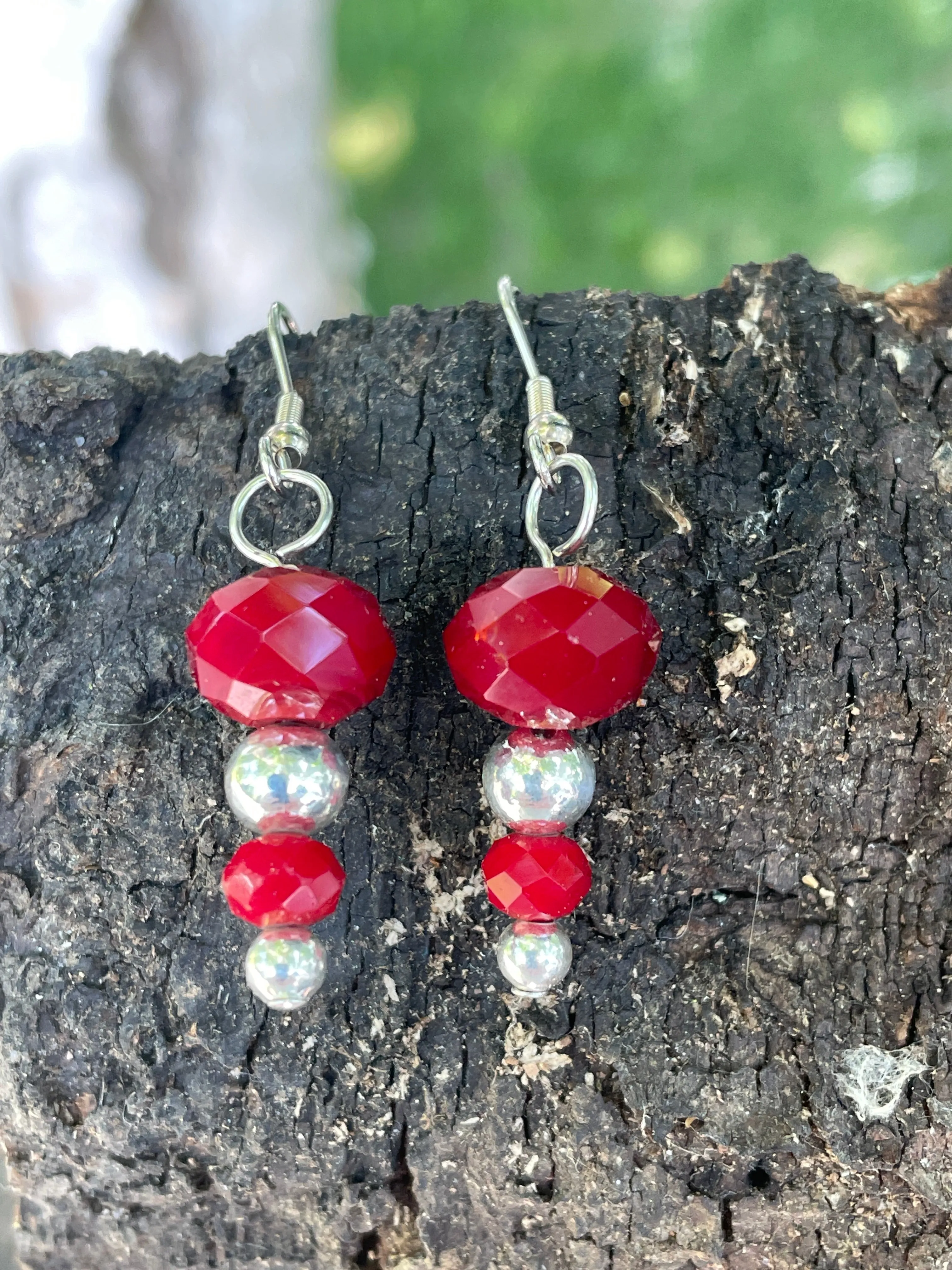 Red and Silver Crystal Earrings