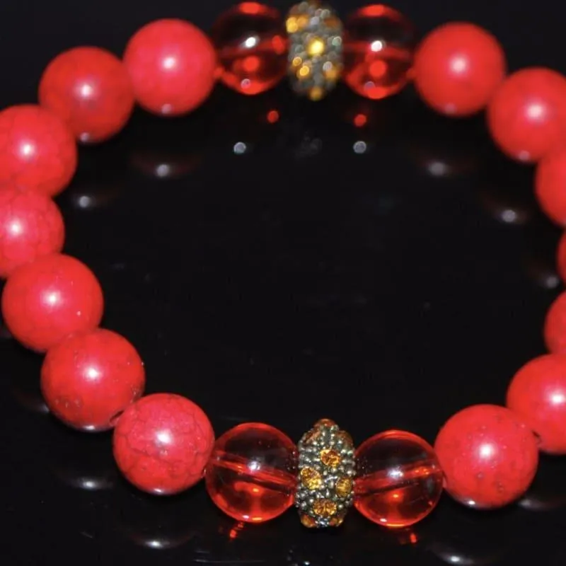 Red Turquoise With Copper Rhinestone Bracelets