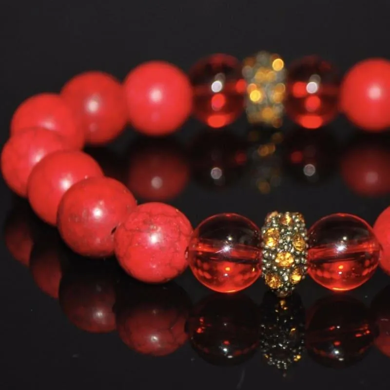 Red Turquoise With Copper Rhinestone Bracelets