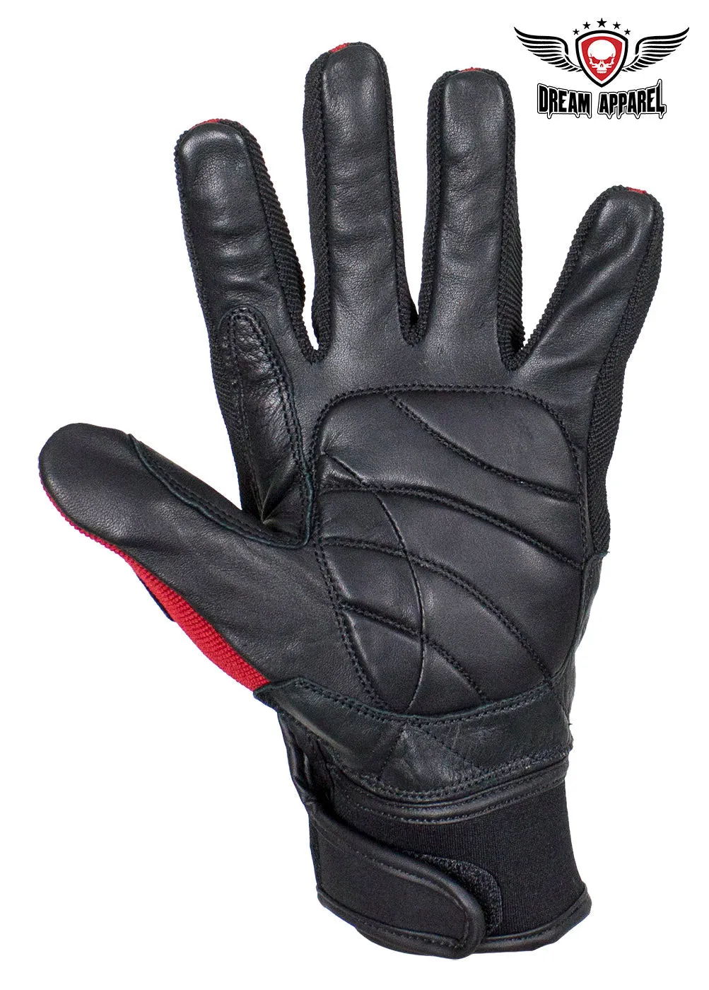 Red/Black Leather Motorcycle Gloves