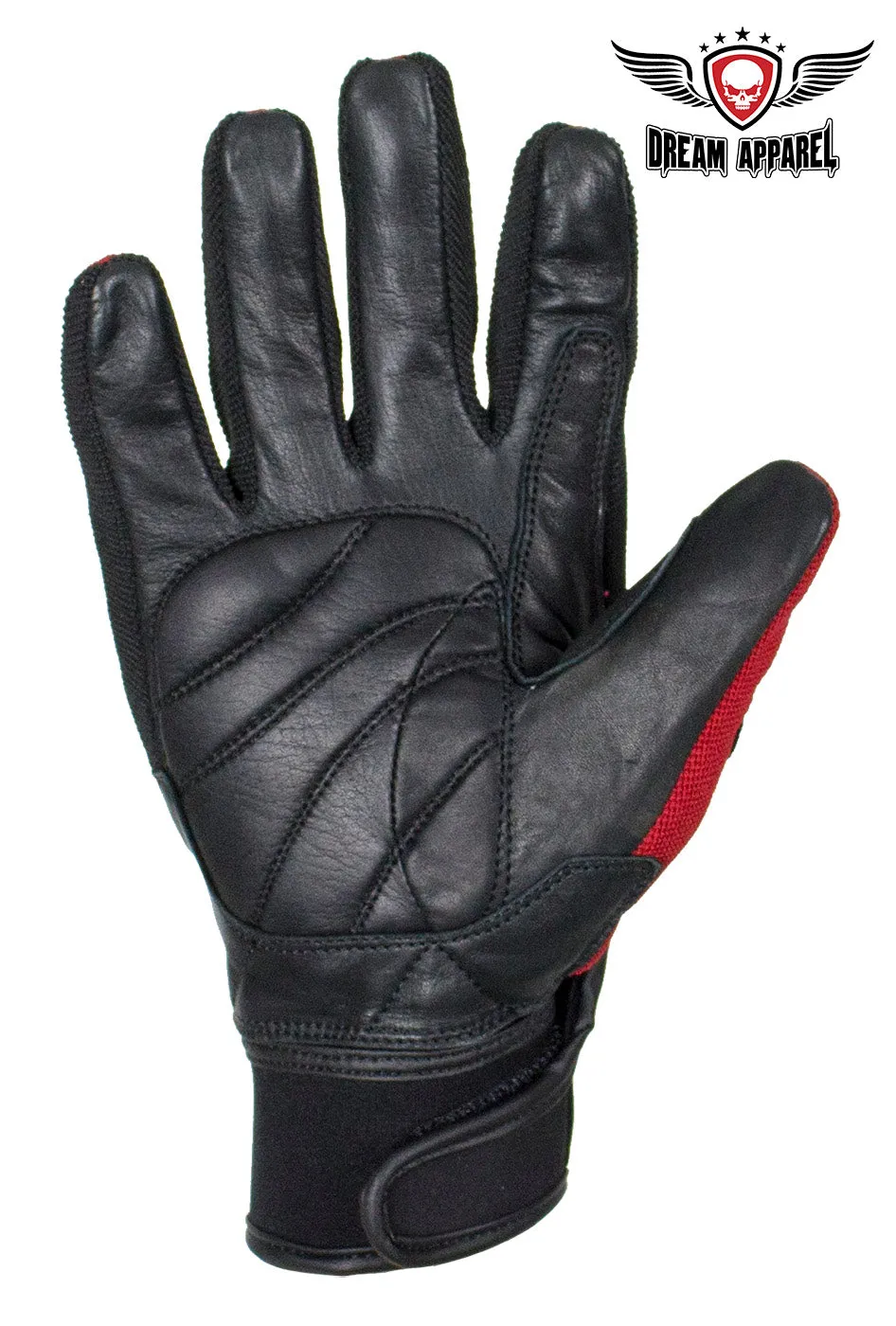 Red/Black Leather Motorcycle Gloves