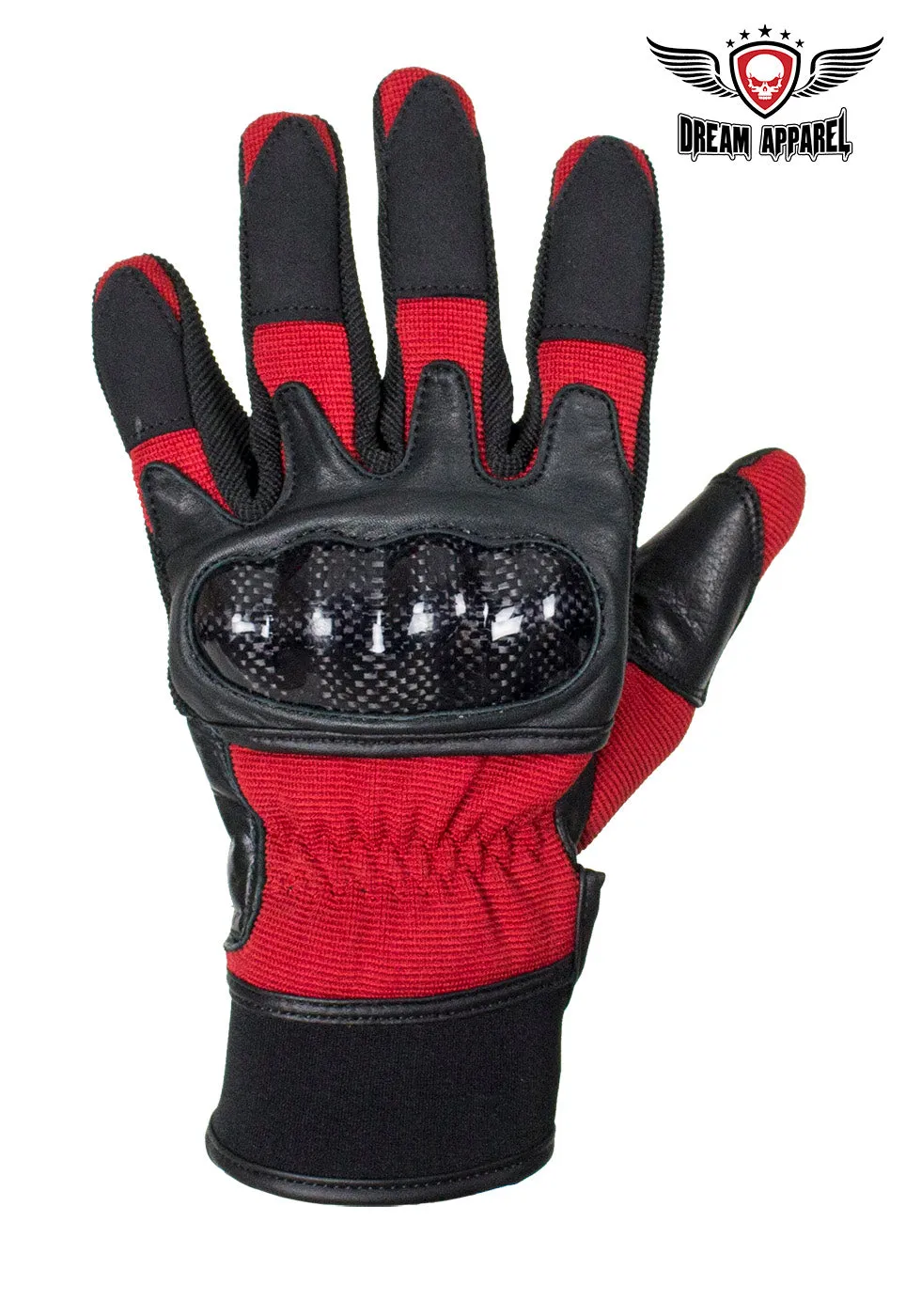 Red/Black Leather Motorcycle Gloves