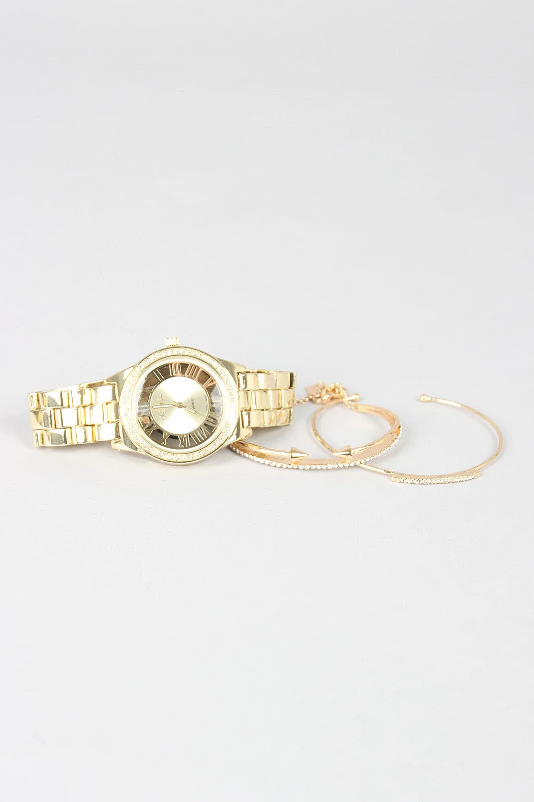 Rhinestone Accent Watch and Bracelet Set