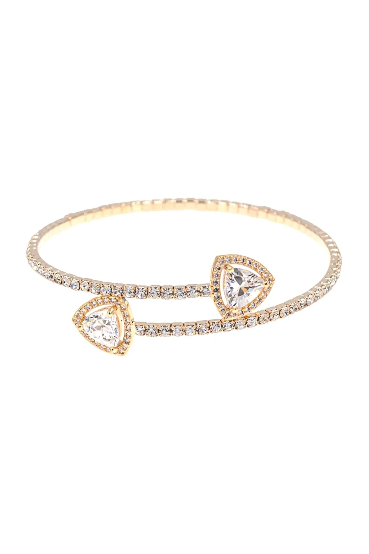 RHINESTONE TRIANGLE CUBIC ZIRCONIA LINE WIRE CUFF BRACELET