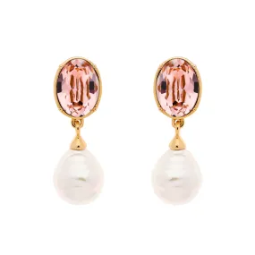 Rose Crystal & Baroque Pearl Clip Earrings