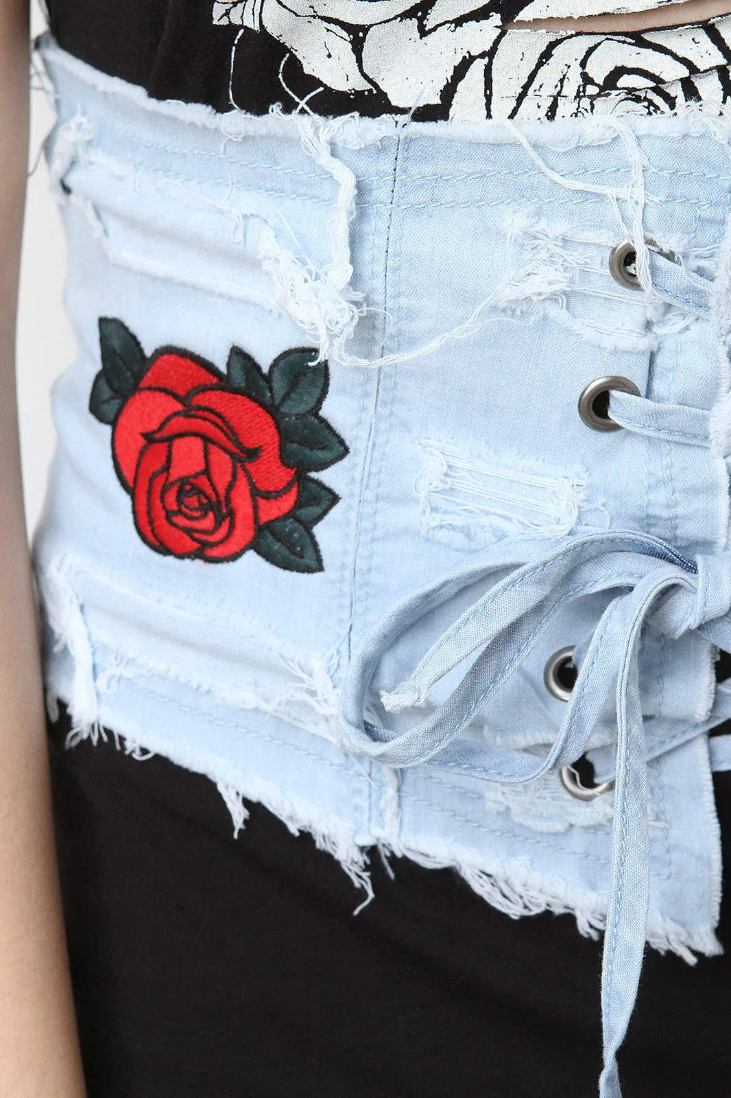 Rose Embroidery Denim Corset Belt