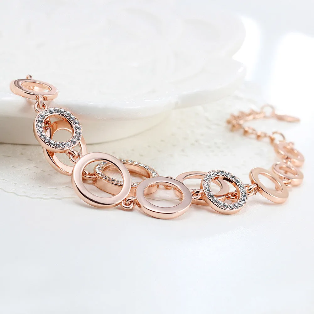 Rose Gold Plated Circles Bracelet & Bangles Rhinestones Paved Round Bracelets For Women Brand Fashion Jewelry